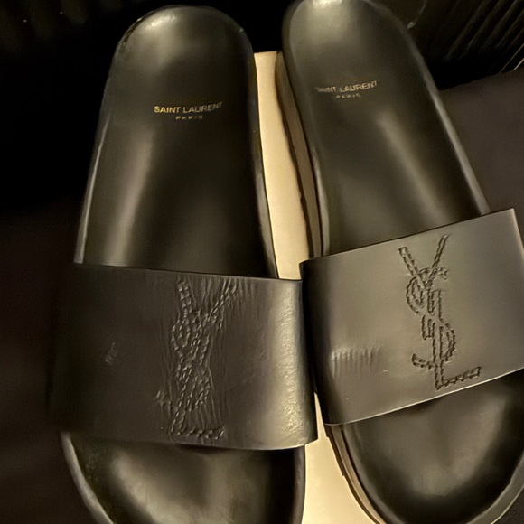 Saint Laurent black Leather Slide Sandals - Picture 2 of 5